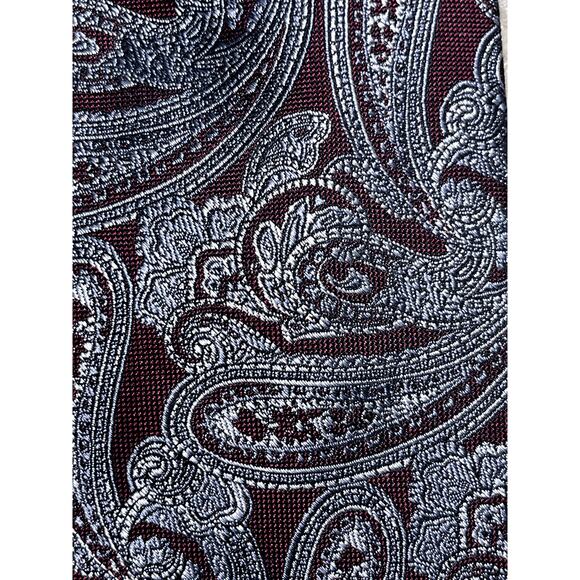 Pronto Uomo Platinum Maroon Silver Presley Pattern Silk Tie - Picture 5 of 5